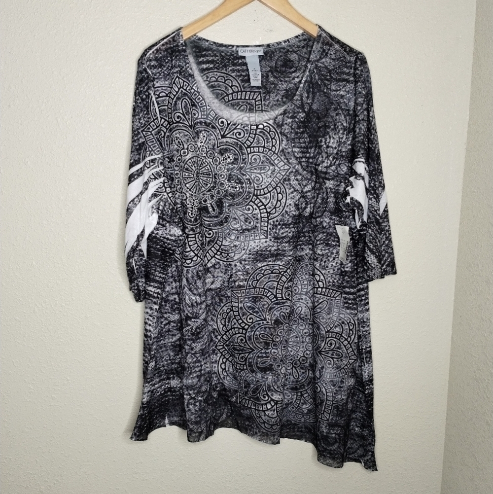 Catherines Black White Mandala Printed Top Plus Size 1X